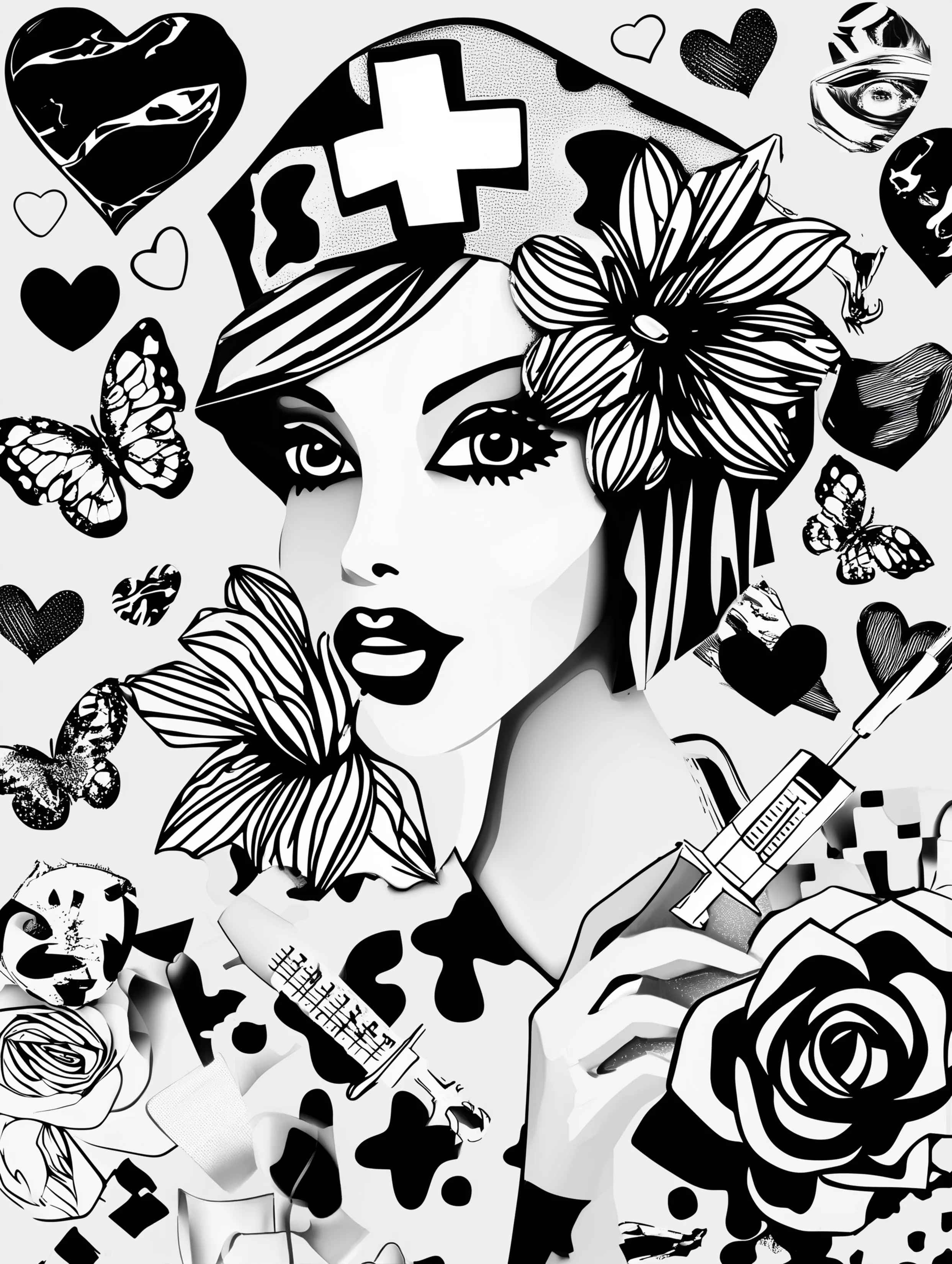 Free printable nursing coloring page for adults featuring a nurse looking sideways